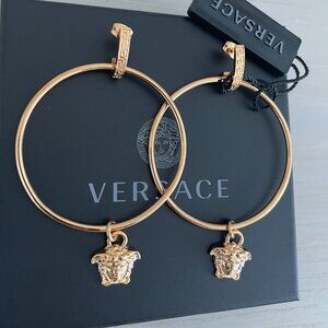 New Versace Gold Medusa Hoop Drop Earrings, $795 Boutique Price